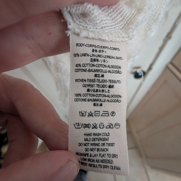 Free People Cream Linen Blend Eyelet Top - Frayed Hem - Size XS - Picture 6 of 6